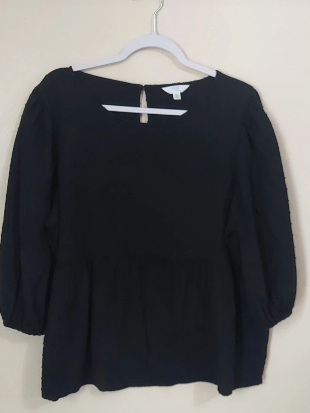Time and Tru Black Peplum Long-Sleeve Tunic Top